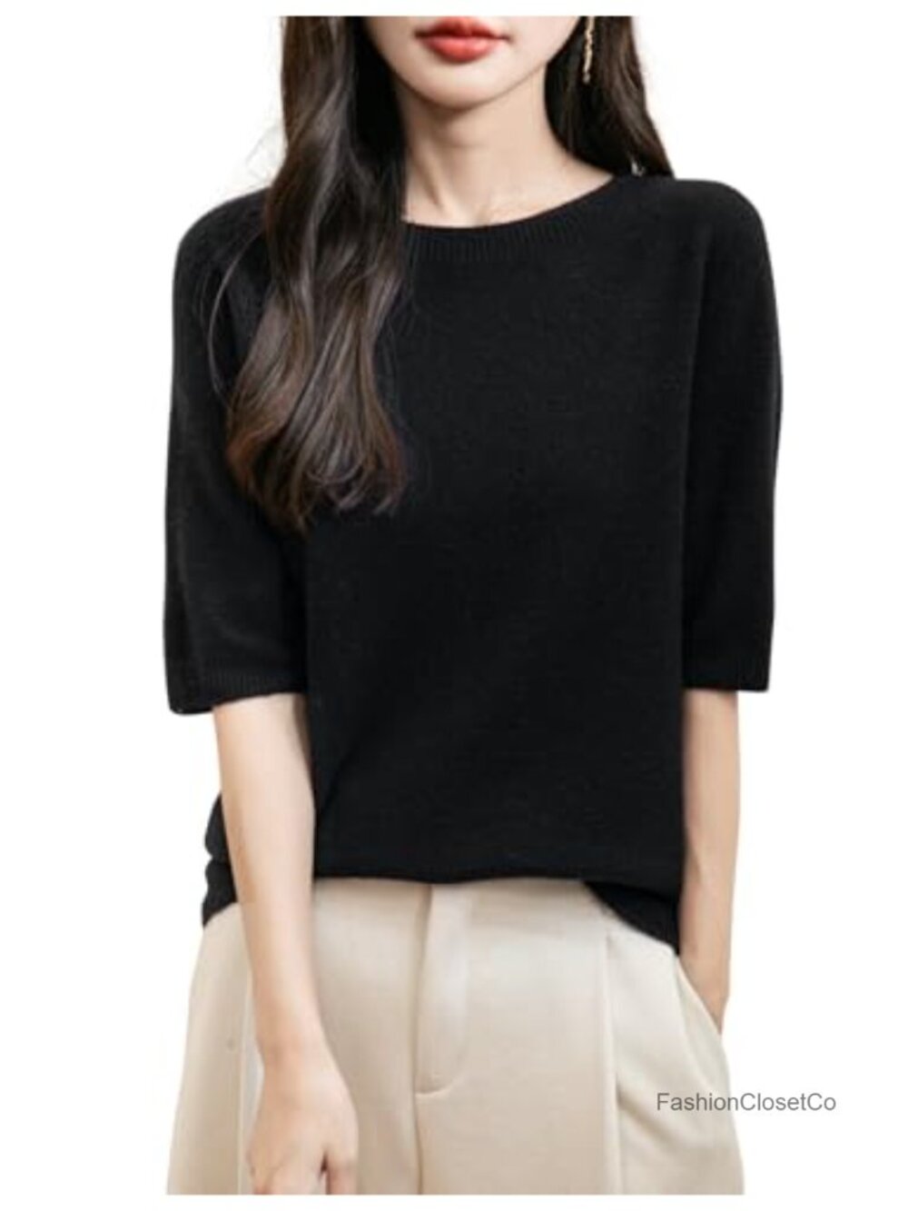 100% Merino Wool Seamless Crewneck Pullover Sweater Women's Short Sleeve